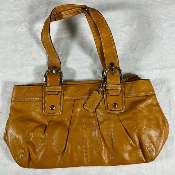 COACH Soho Hampton Tote in Mustard Yellow Pleated Leather Handbag Purse F13732 - Picture 1 of 9